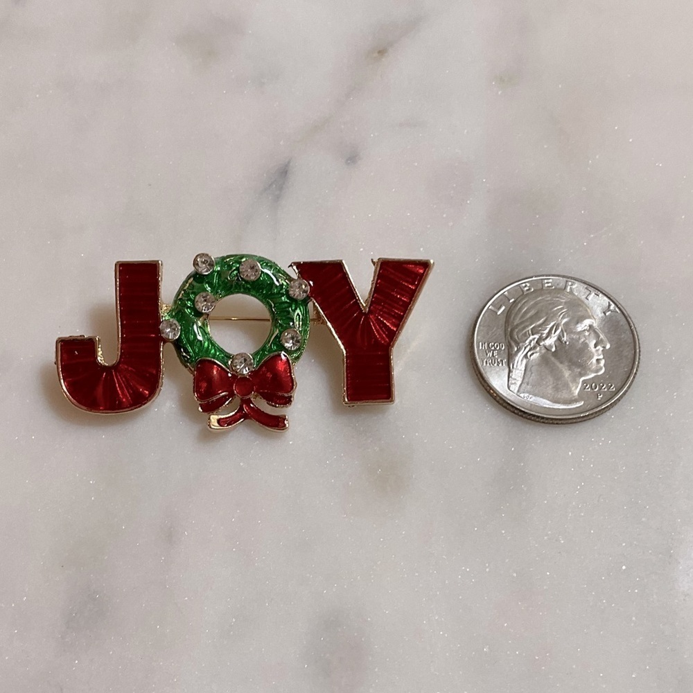Joy Christmas Holiday Brooch - Picture 2 of 3